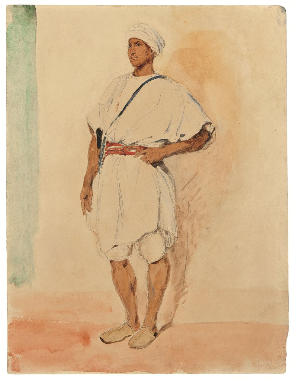 En stående marokkaner (blyant og akvarel på papir) af Ferdinand Victor Eugene Delacroix