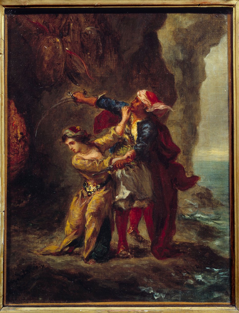 Abydos forlovede. (The Bride of Abydos) Illustration af George Gordon Byrons bog kendt som Lord Byron (1788-1824) "The Bride of Abydos"", sang II Strophe XXIII. Maleri af Eugene Delacroix (1798-1863) af Ferdinand Victor Eugene Delacroix
