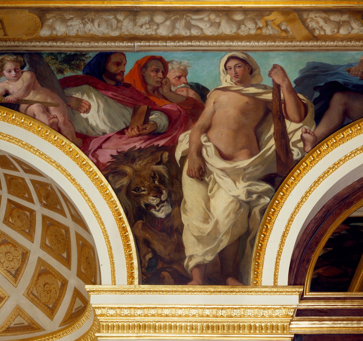 Allegory of Justice Detalje af fresken af Eugene Delacroix (1798-1863), der dekorerer Kongens Salon. Nationalforsamlingen (Palais Bourbon) 1843 Paris af Ferdinand Victor Eugene Delacroix