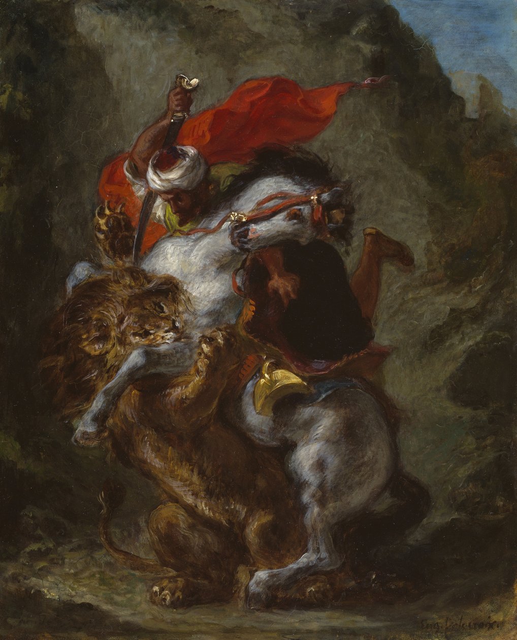 Arabisk rytter angrebet af en løve, 1849-50 af Ferdinand Victor Eugene Delacroix