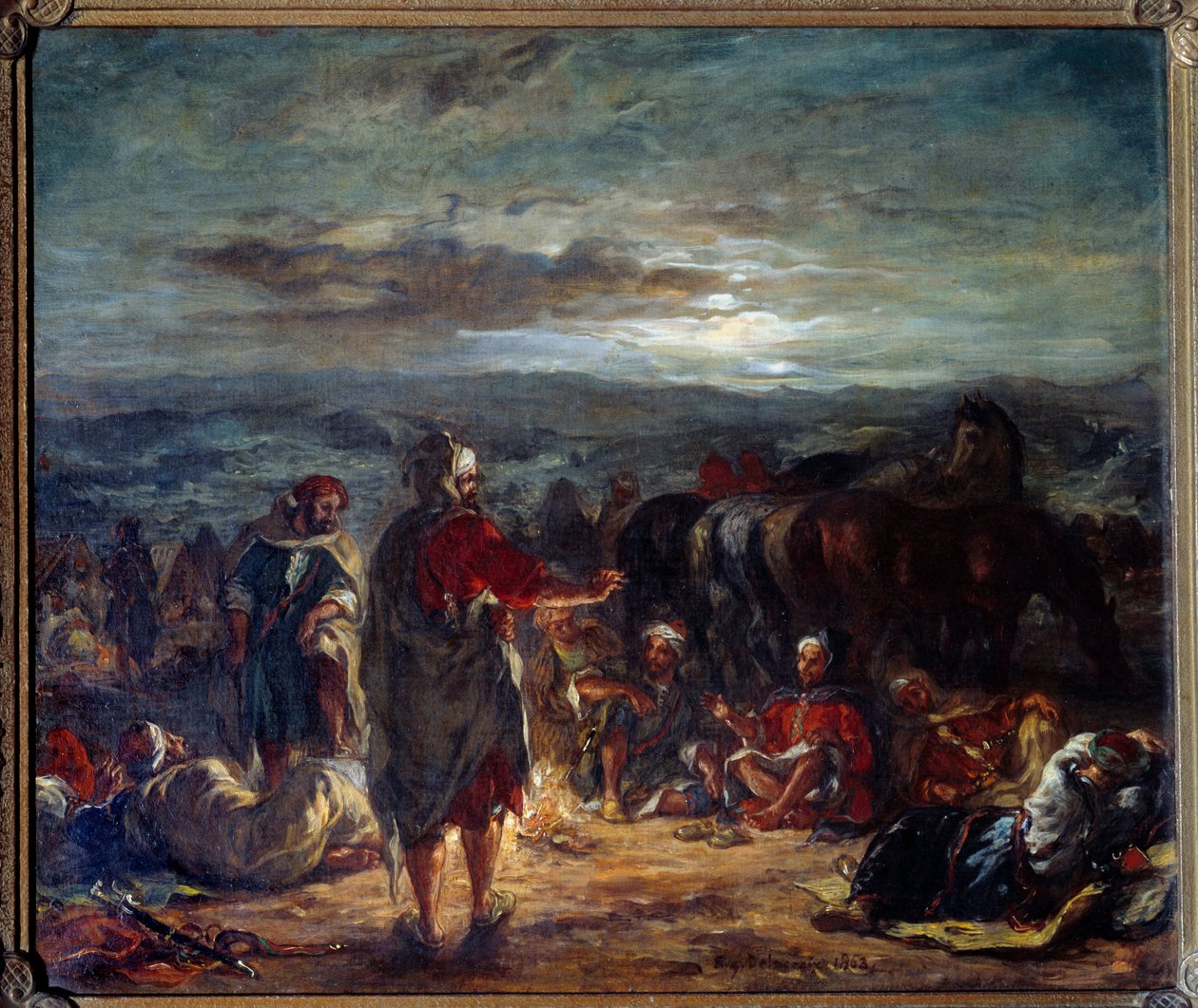 Arabisk lejr om natten. Maleri af Eugene Delacroix (1798-1863) af Ferdinand Victor Eugene Delacroix