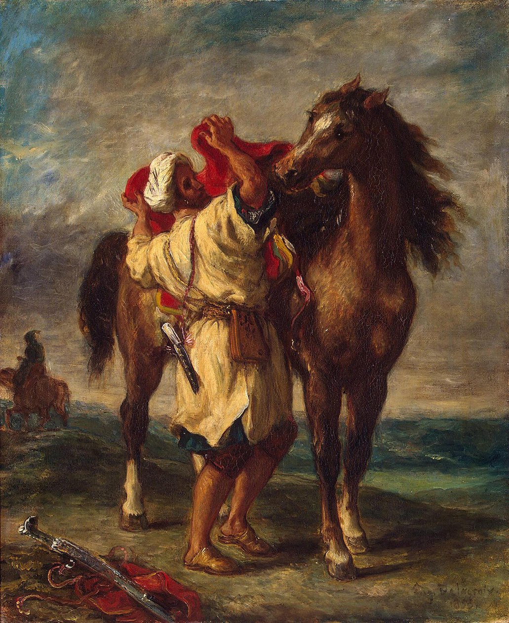 Araber sadler sin hest af Ferdinand Victor Eugene Delacroix