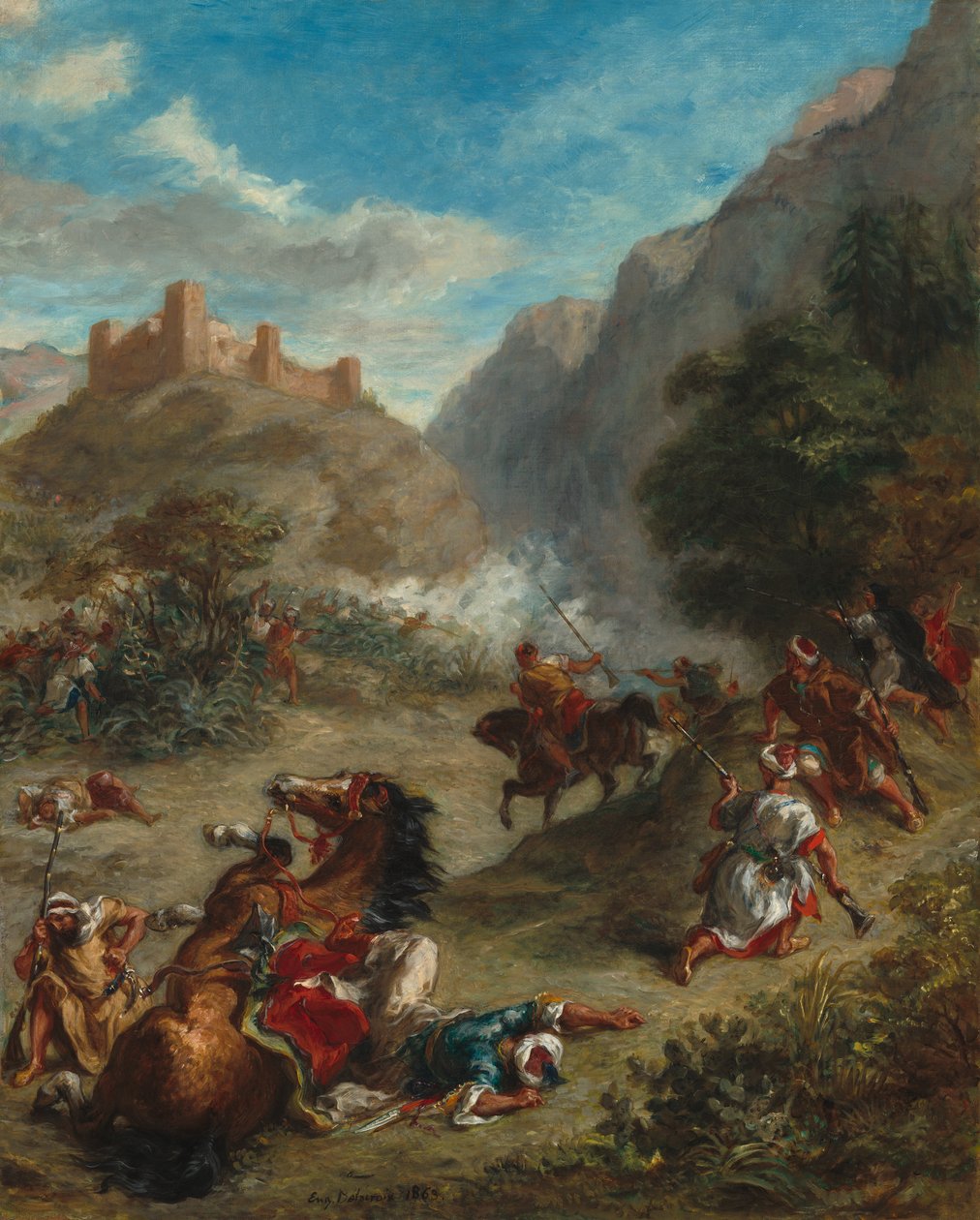 Arabere i træfning i bjergene af Ferdinand Victor Eugene Delacroix