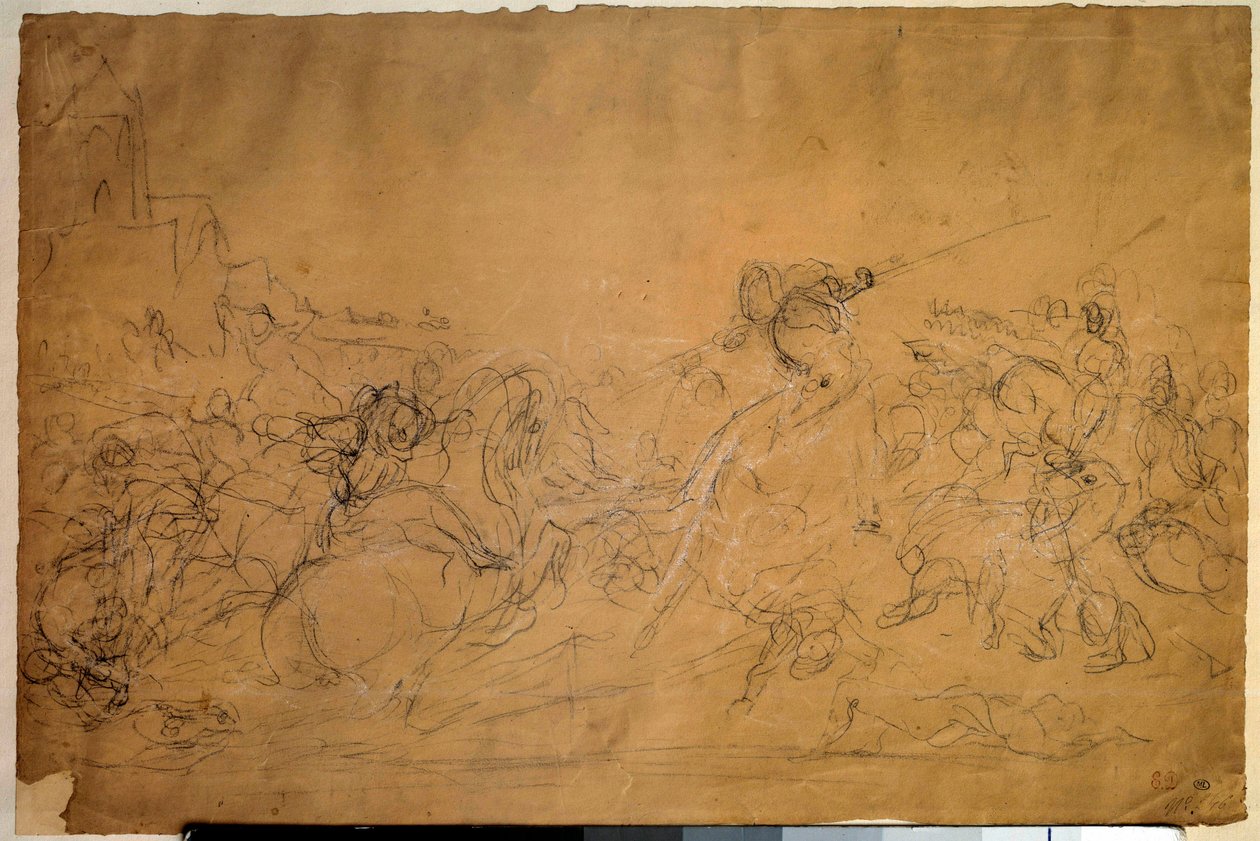 Slagscene tegning på laksepapir af Eugene Delacroix (1798-1863) 1800-tallet søn. 0,30 X 0,45 m. Paris, Louvre-museet af Ferdinand Victor Eugene Delacroix