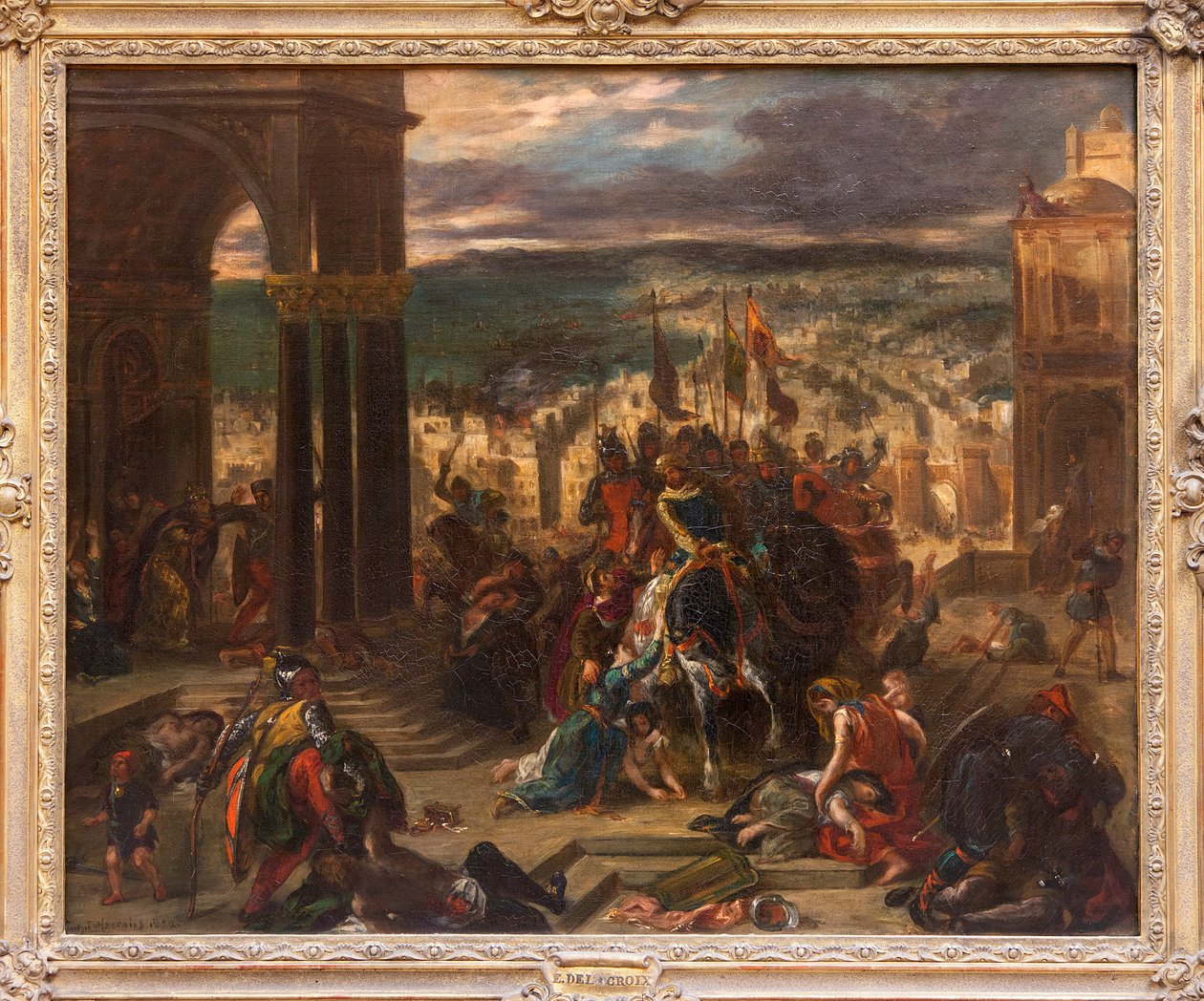 Croisernes fange af Konstantinopel, maleri af Eugene Delacroix (1798-1863), der viser den historiske begivenhed den 12. april 1204, under det 4. korstog, reduceret version og variant af maleriet af Salonen fra 1841, bestilt af Louis Philippe for af Ferdinand Victor Eugene Delacroix