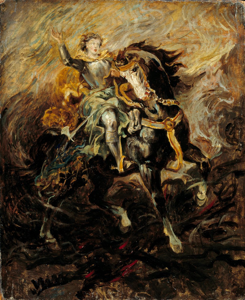 Clorinde griber ind for at redde Olinde og Sophronia Illustration af en scene af Torquato Tassos "La Jerusalem delivree" (La gerusalemme liberata). Maleri af Eugene Delacroix (1798-1863) 1800-tallet søn. 0,61x0,5 m af Ferdinand Victor Eugene Delacroix