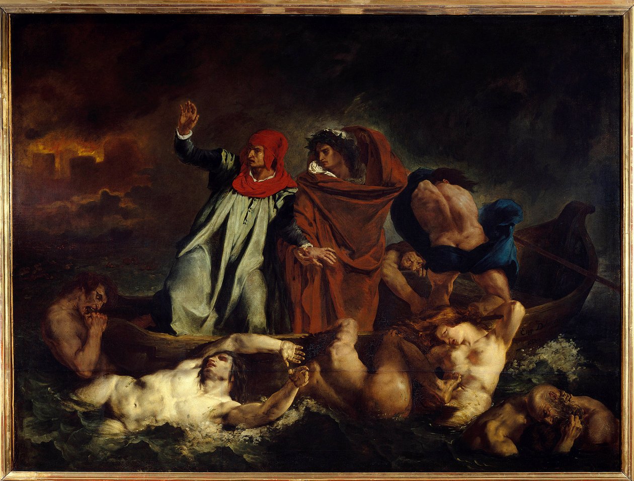 Dante og Virgil eller Dantes Barque Illustration til Canto VIII af "Den guddommelige komedie" (Divina Commedia) af Dante Alighieri (1265-1321) Maleri af Eugene Delacroix (1798-1863) 1822 Søn. 1,89 x 2,41 m Paris. Louvre museum af Ferdinand Victor Eugene Delacroix