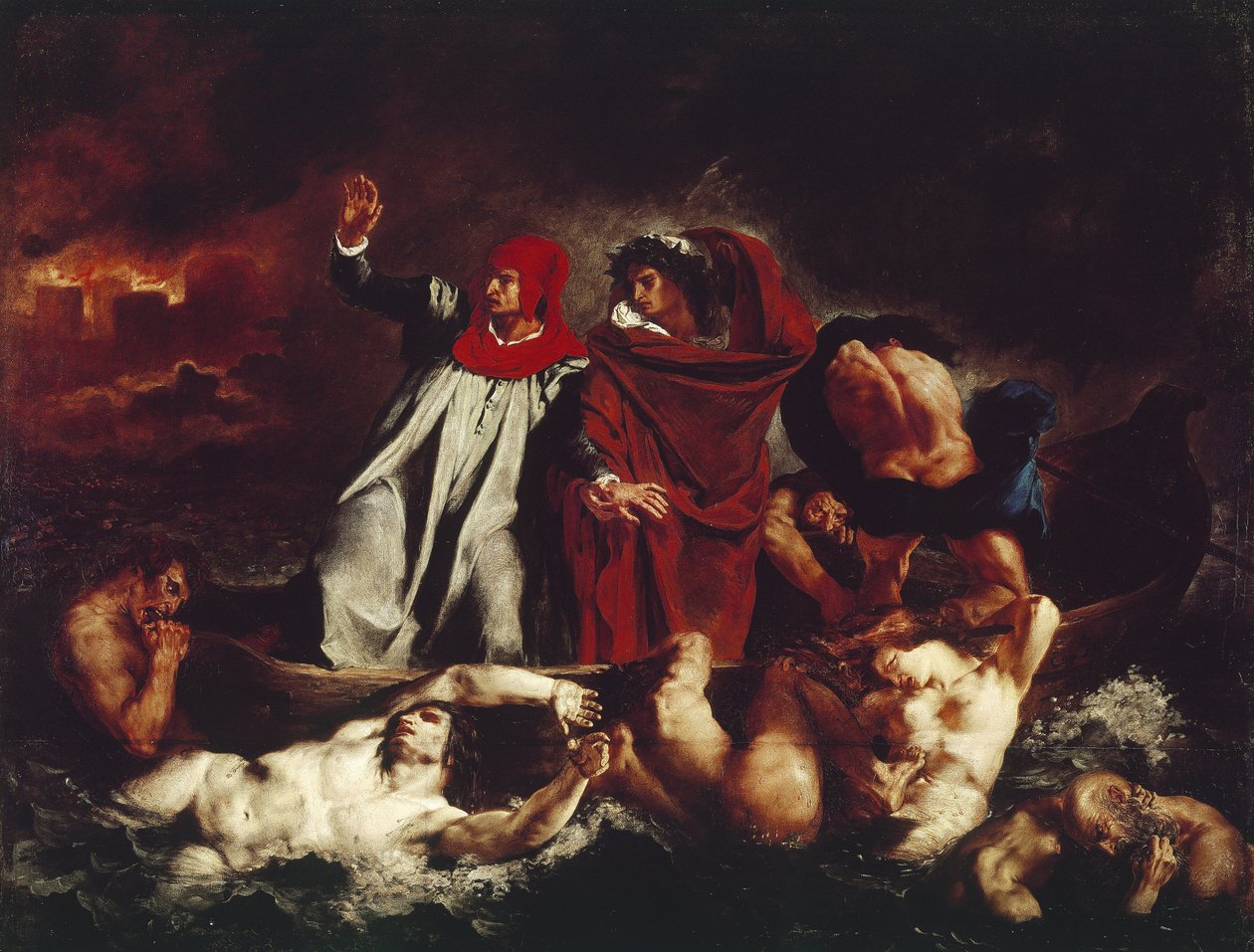 Dantes båd, fra Divina Commedia af Dante Alighieri (olie på lærred af Ferdinand Victor Eugene Delacroix