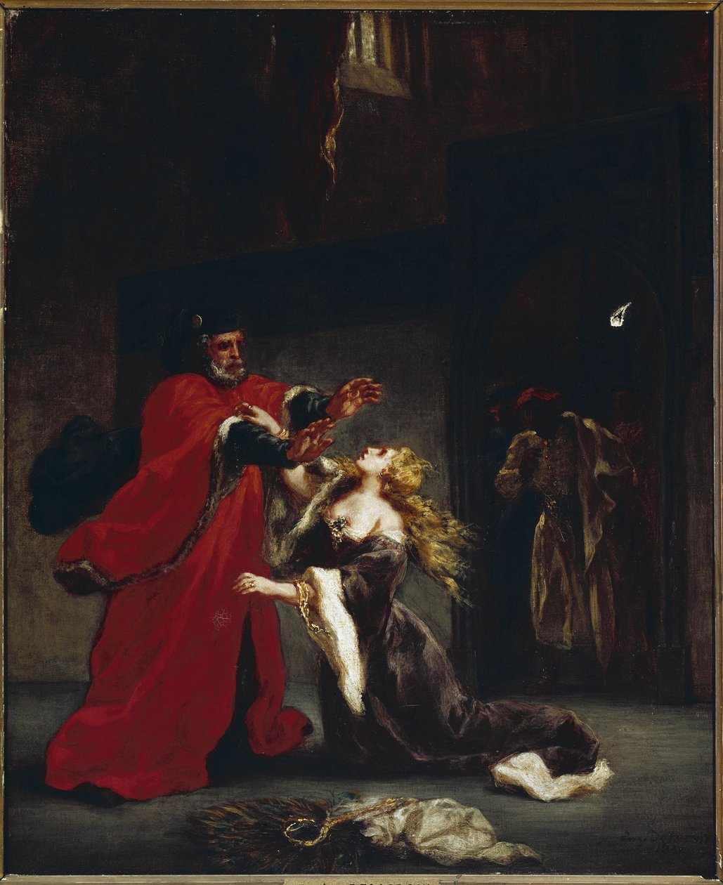 Desdemone forbandet af sin far (olie på lærred, ca. 1852) af Ferdinand Victor Eugene Delacroix