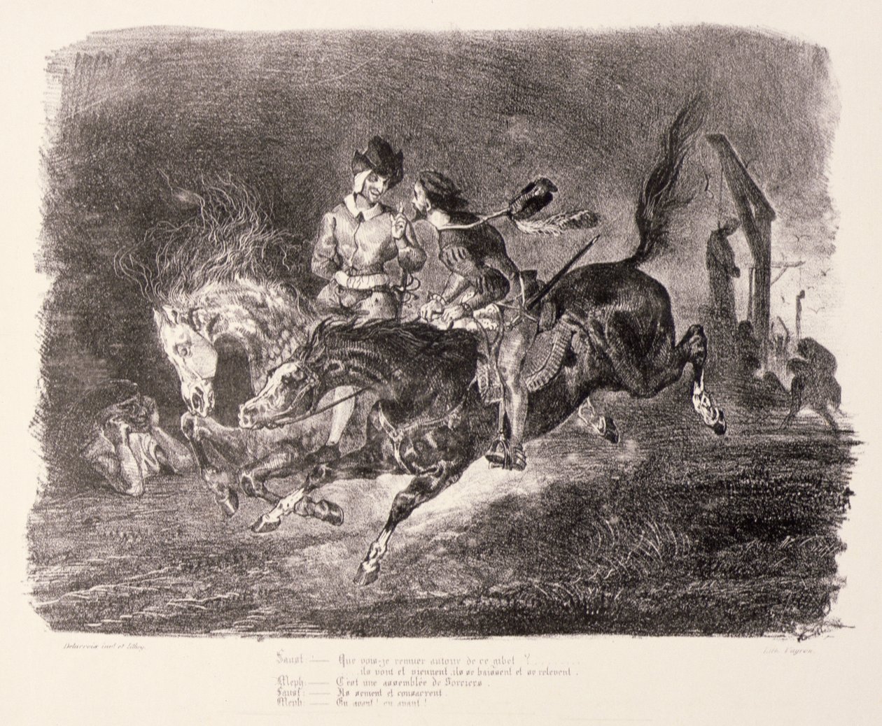 Faust og Mephistopheles galopperer gennem sabbatsnatten, 1828 af Ferdinand Victor Eugene Delacroix
