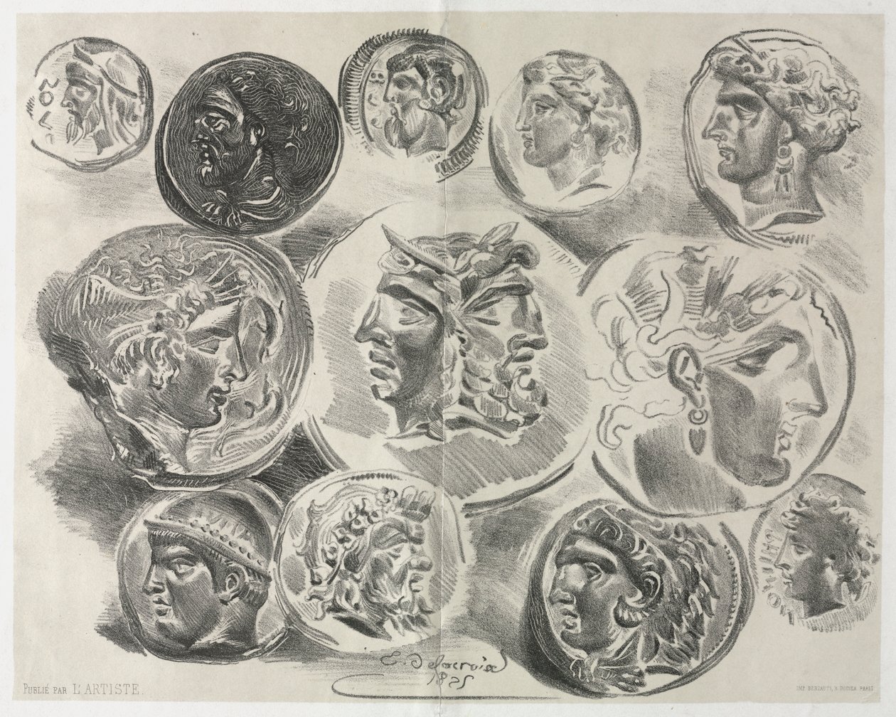 Ark med tolv antikke medaljer, 1825. af Ferdinand Victor Eugene Delacroix