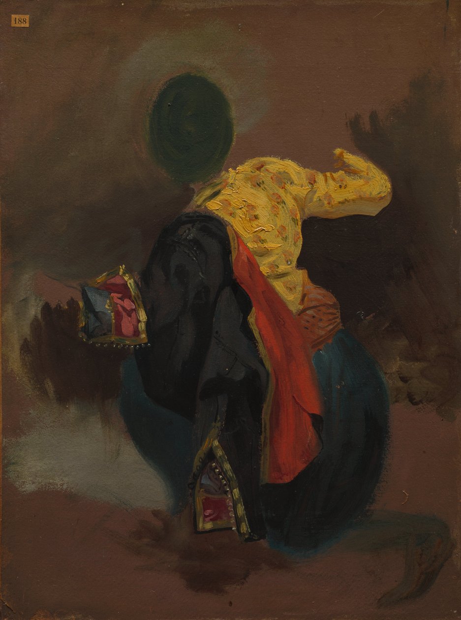 Figur i tyrkisk klædedragt, ca. 1856-63 (olie på papir, limet på lærred) af Ferdinand Victor Eugene Delacroix