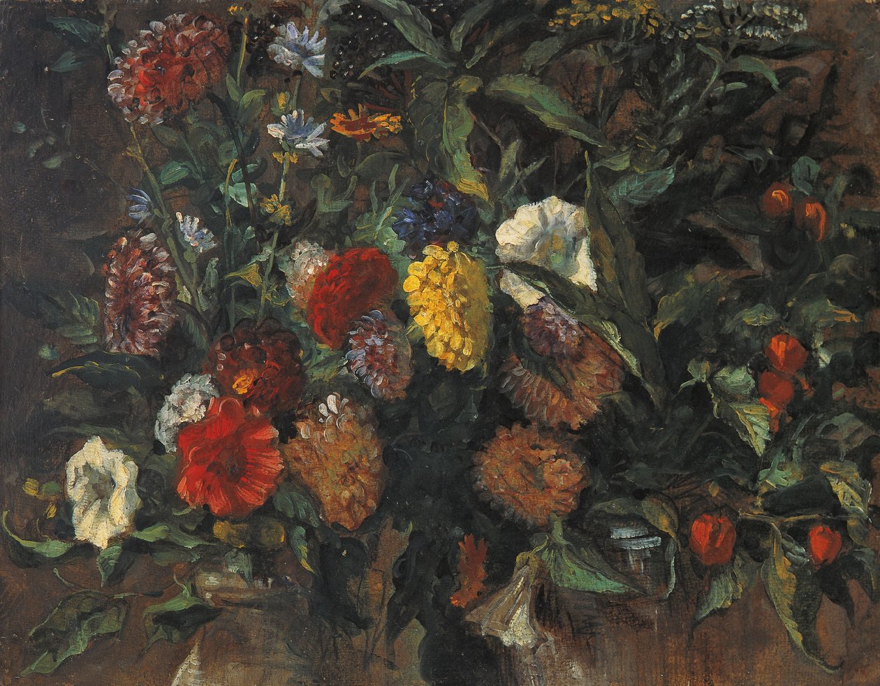 Blomsterstilleben, ca. 1848 (olie på karton) af Ferdinand Victor Eugene Delacroix