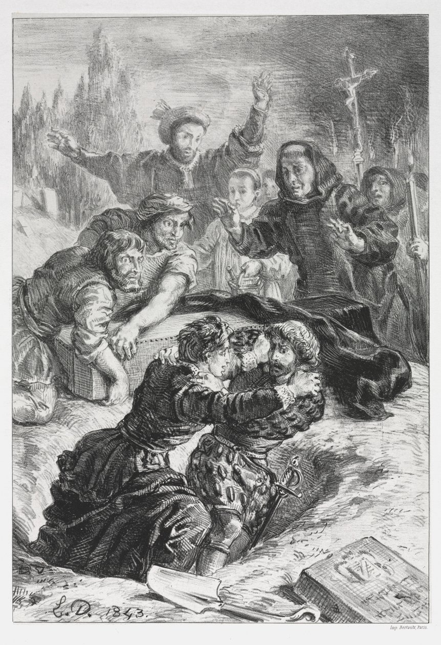 Hamlet: Hamlet og Laertes i Ophelias grav, 1843. af Ferdinand Victor Eugene Delacroix