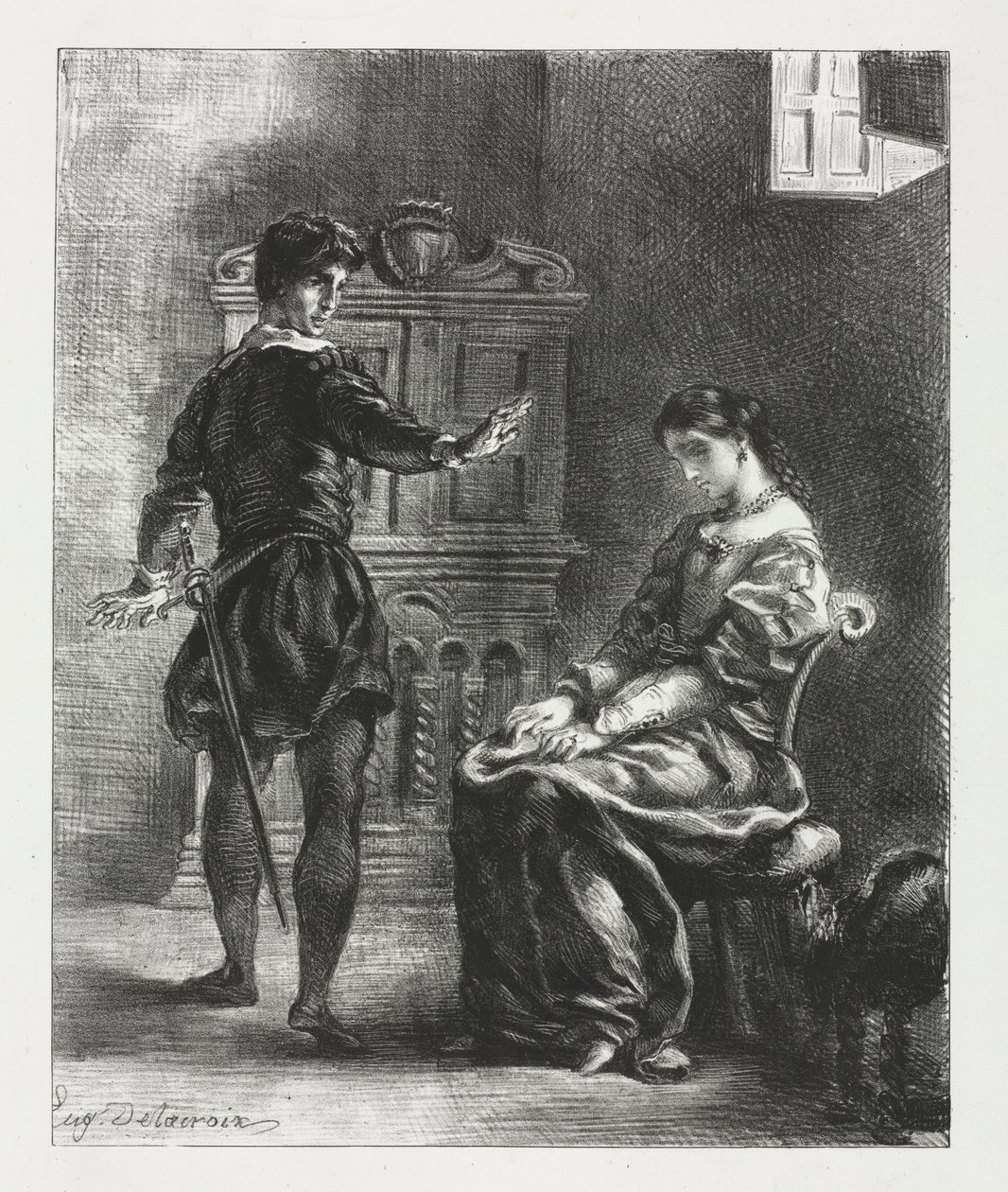 Hamlet: Hamlet og Ophelia, 1834. af Ferdinand Victor Eugene Delacroix