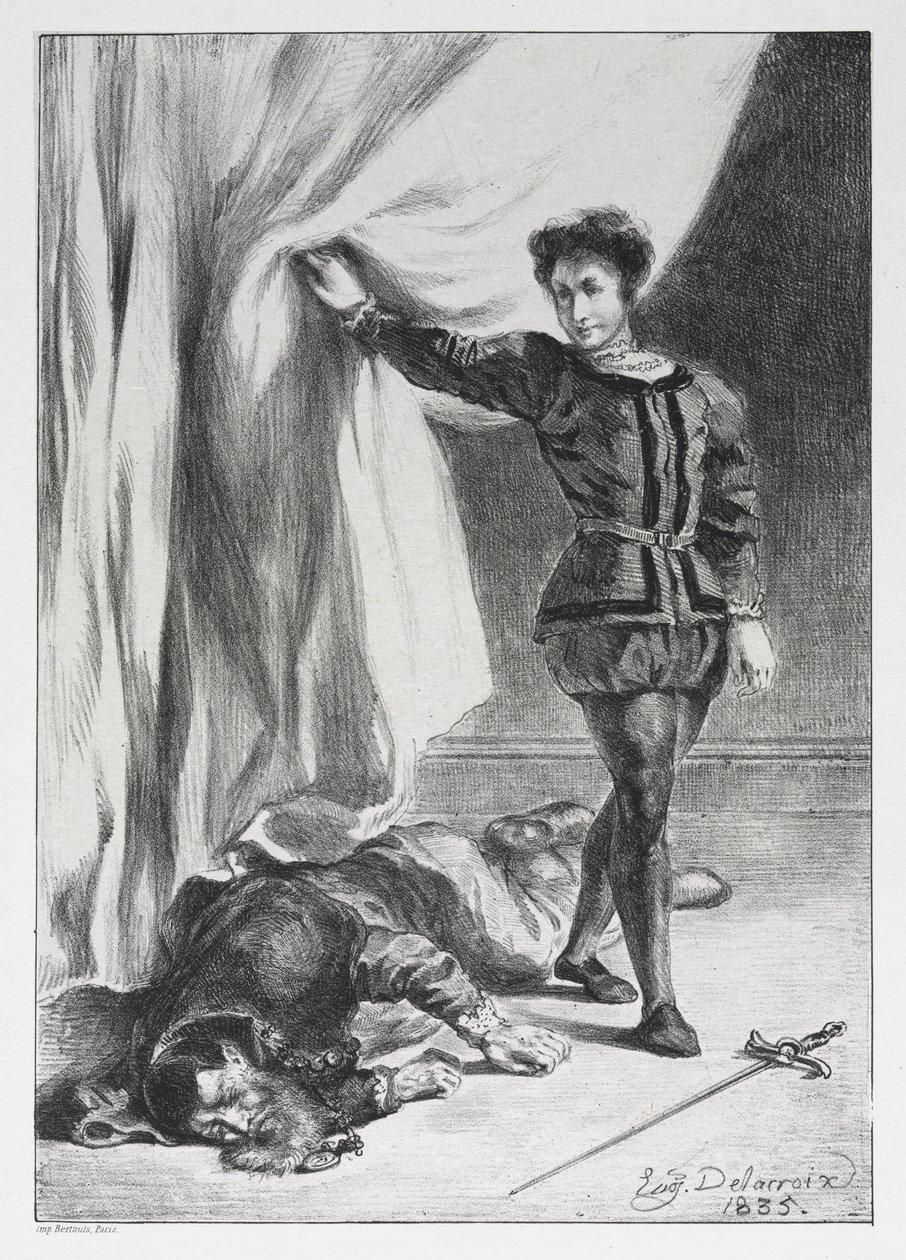 Hamlet: Hamlet and the Corpse of Polonius, 1835. af Ferdinand Victor Eugene Delacroix