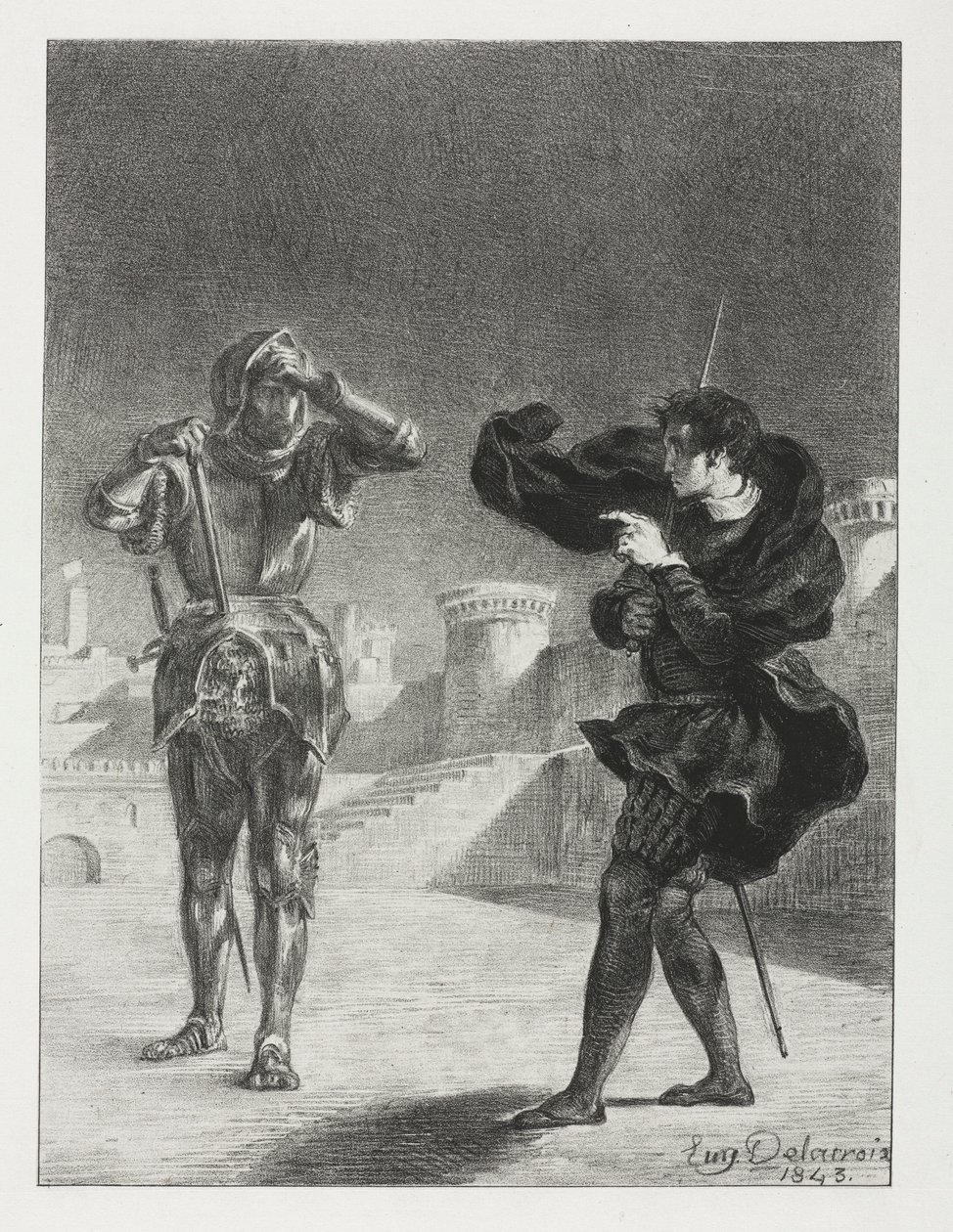 Hamlet: Fantomet på terrassen, 1843. af Ferdinand Victor Eugene Delacroix