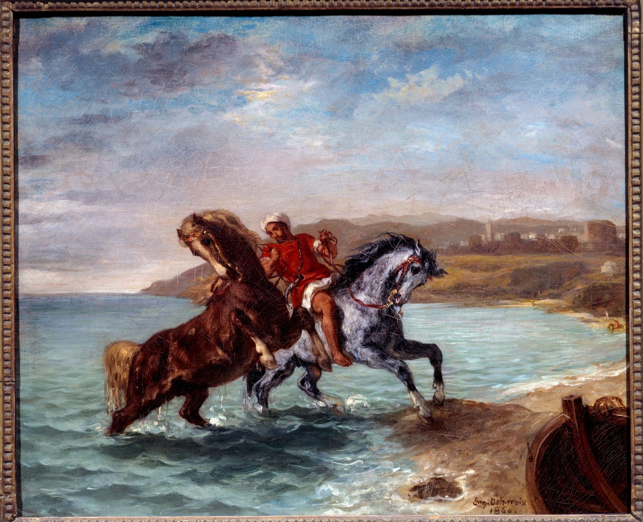 Heste kommer op af havet. Maleri af Eugene Delacroix (1798-1863) af Ferdinand Victor Eugene Delacroix