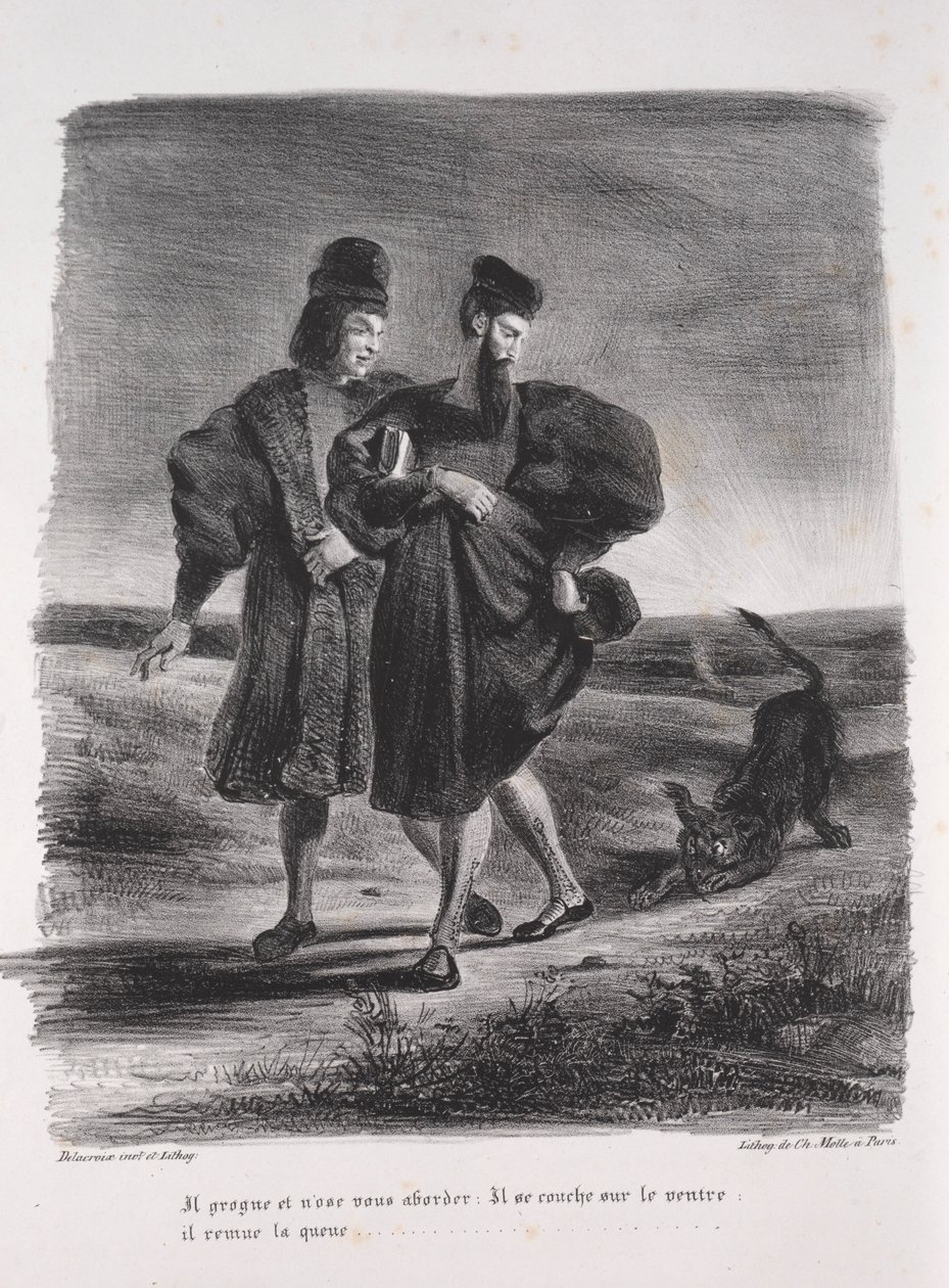 Illustrationer til Faust: Faust, Méphistophélès og barbeten, 1828. af Ferdinand Victor Eugene Delacroix