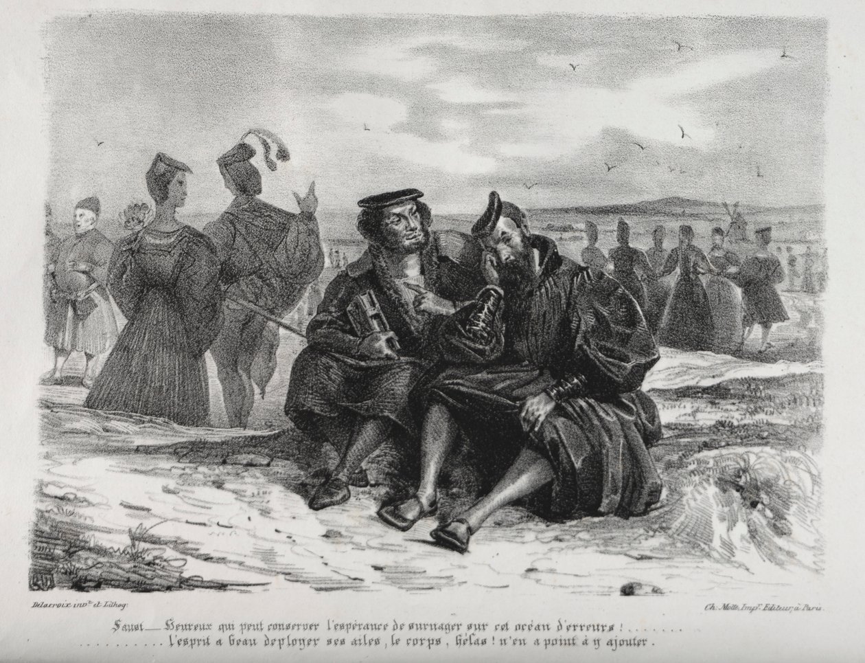 Illustrationer til Faust: Faust og Wagner, 1828. af Ferdinand Victor Eugene Delacroix