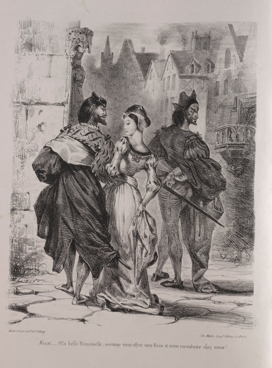 Illustrationer til Faust: Faust søger at lokke Marguerite, 1828. af Ferdinand Victor Eugene Delacroix