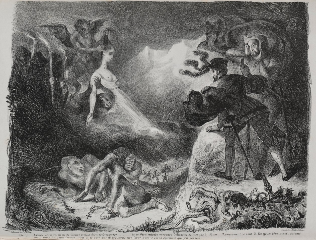 Illustrationer til Faust: Marguerites skygge dukker op for Faust, 1828. af Ferdinand Victor Eugene Delacroix