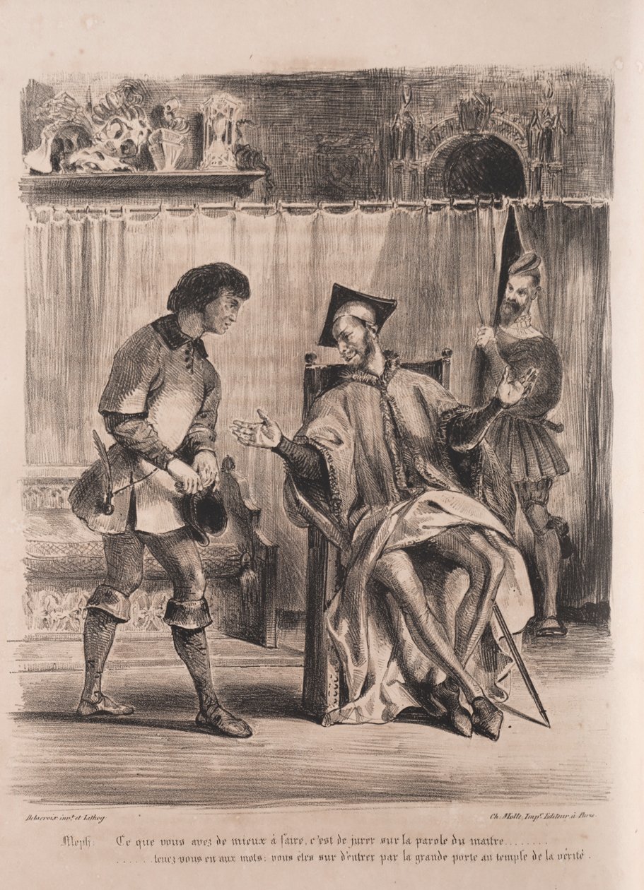 Illustrationer til Faust: Méphistophélé modtager skoledrengen, 1828. af Ferdinand Victor Eugene Delacroix