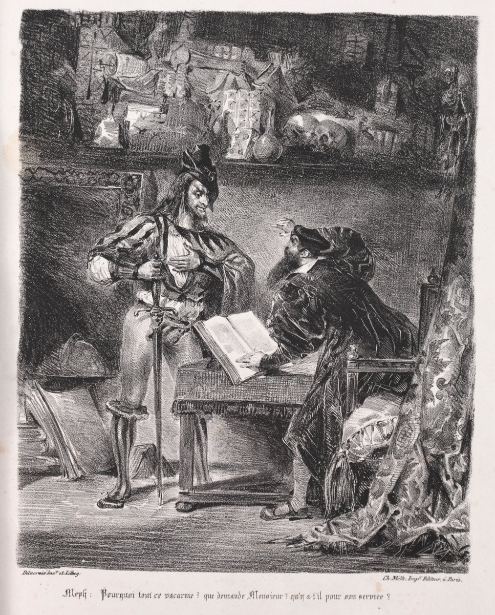Illustrationer til Faust: Méphistophélés besøger Faust, 1828. af Ferdinand Victor Eugene Delacroix