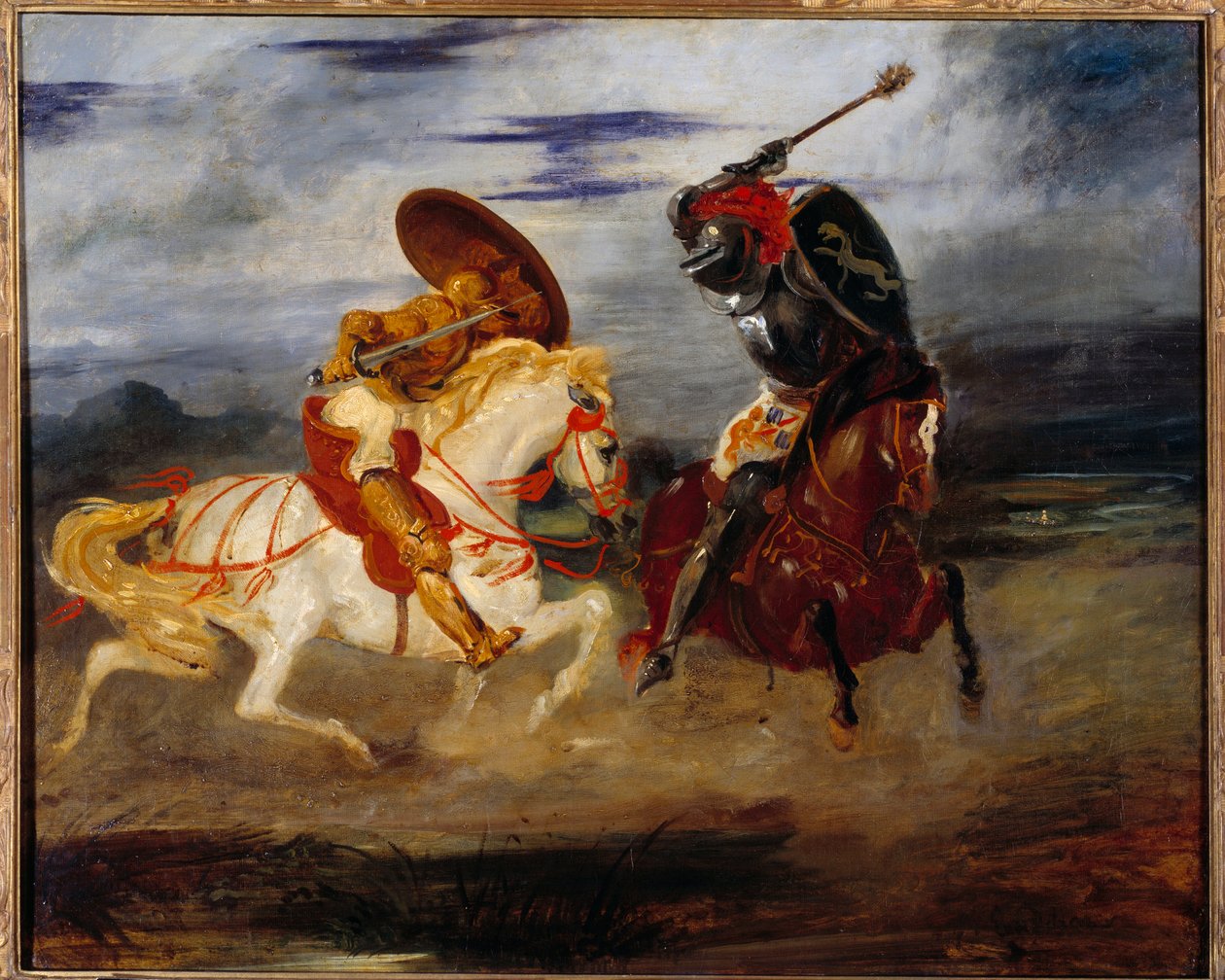Riddere kæmper på landet. Maleri af Eugene Delacroix (1798-1863) af Ferdinand Victor Eugene Delacroix