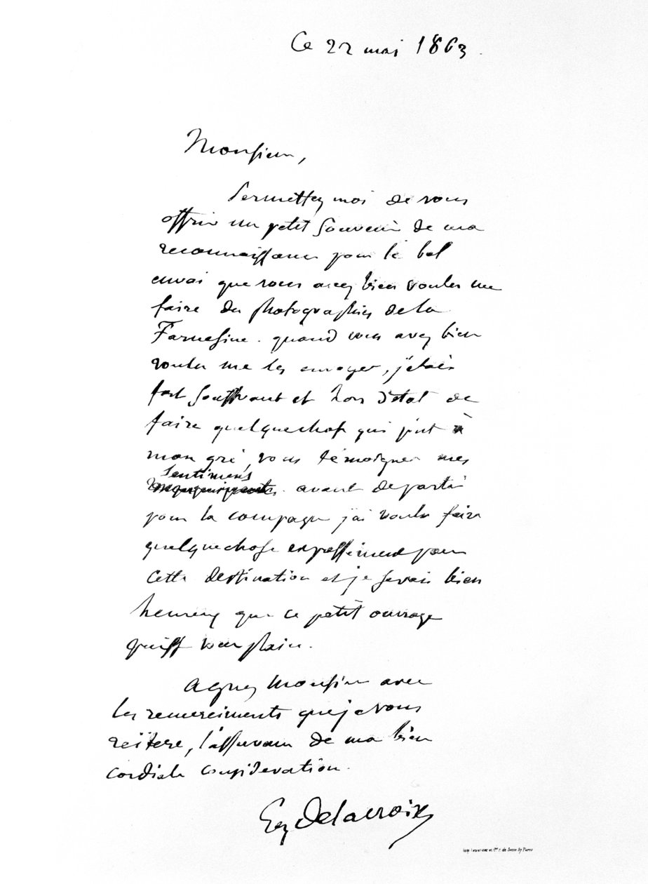 Brev underskrevet af Eugene Delacroix, fransk romantisk kunstner, 1863 af Ferdinand Victor Eugene Delacroix