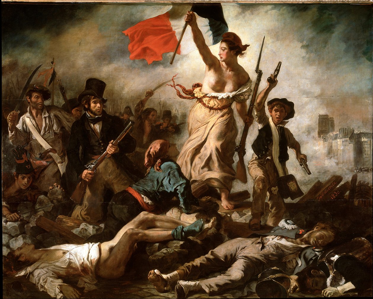 Liberty fører folket (olie på lærred af Ferdinand Victor Eugene Delacroix