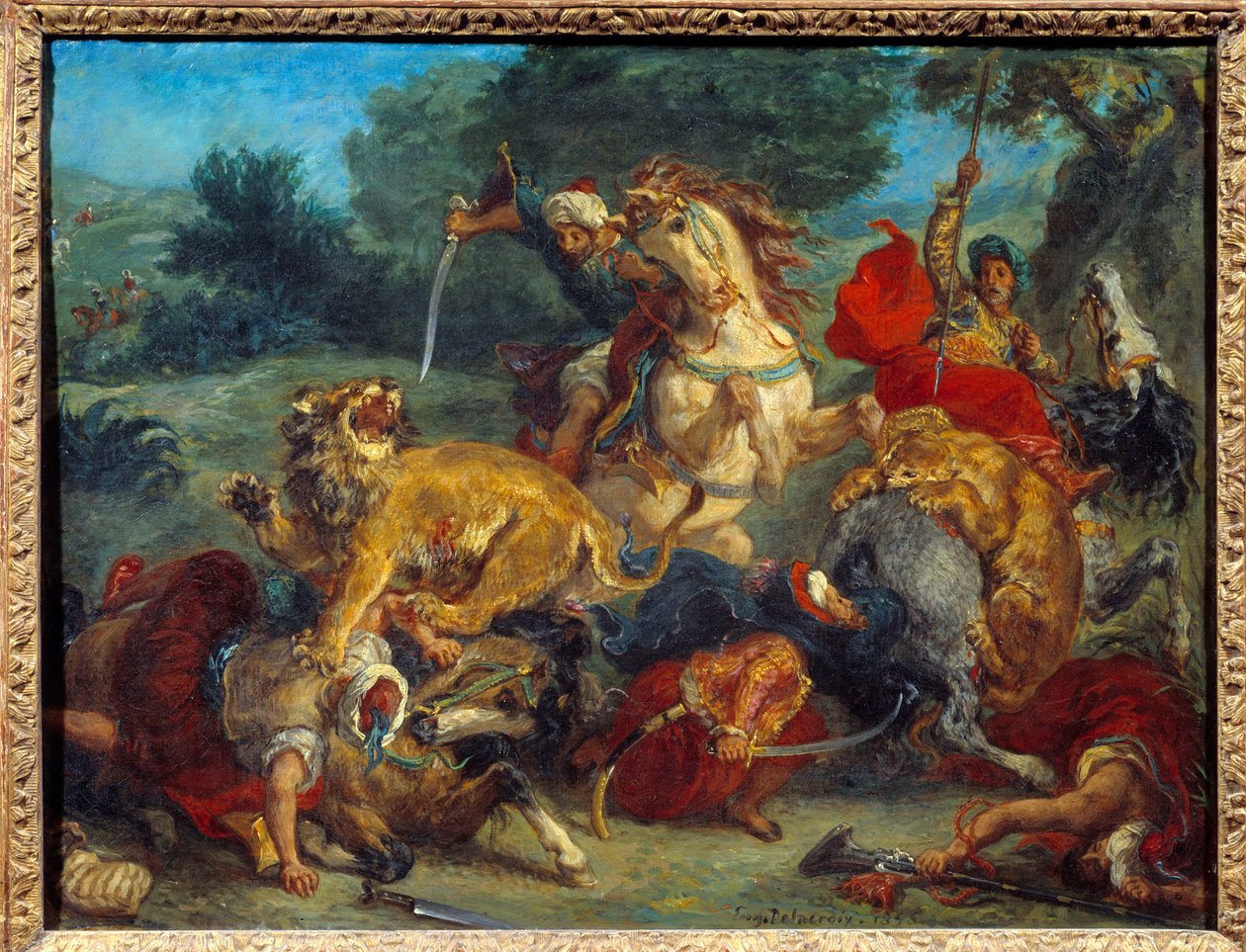 Løvejagt. Maleri af Eugene Delacroix (1798-1863) af Ferdinand Victor Eugene Delacroix