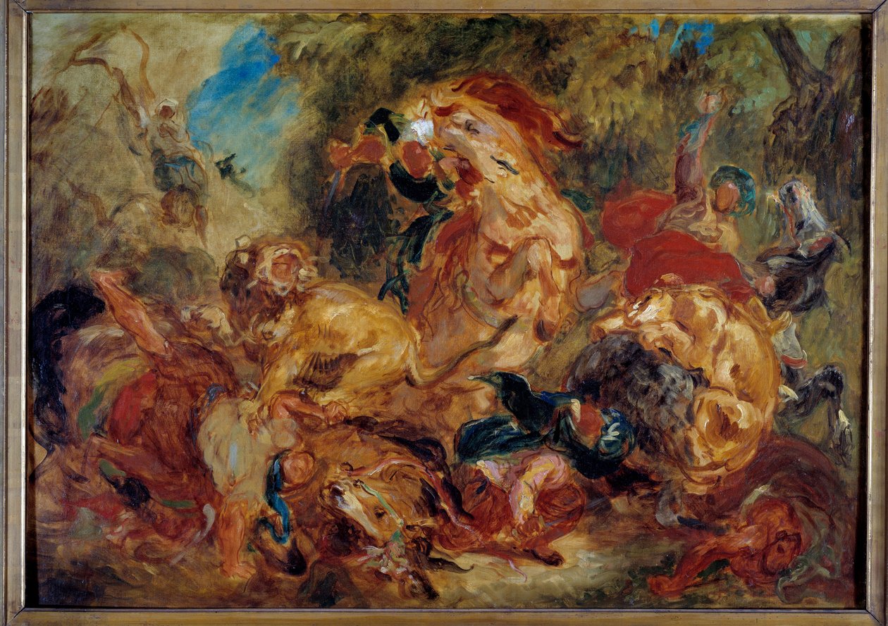 Løvejagt. Skitse af Eugene Delacroix (1798-1863) af Ferdinand Victor Eugene Delacroix