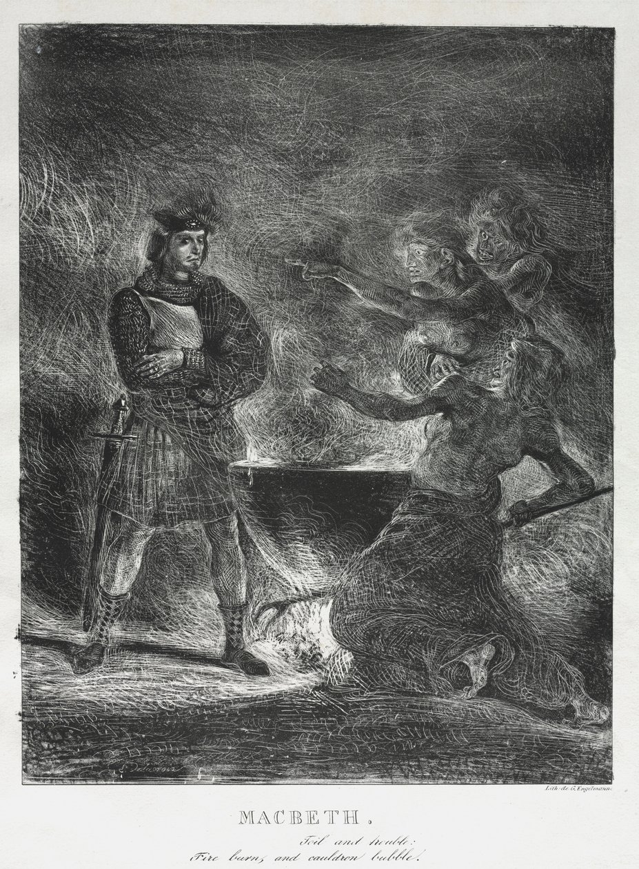 Macbeth Consulting the Witches, 1825. af Ferdinand Victor Eugene Delacroix
