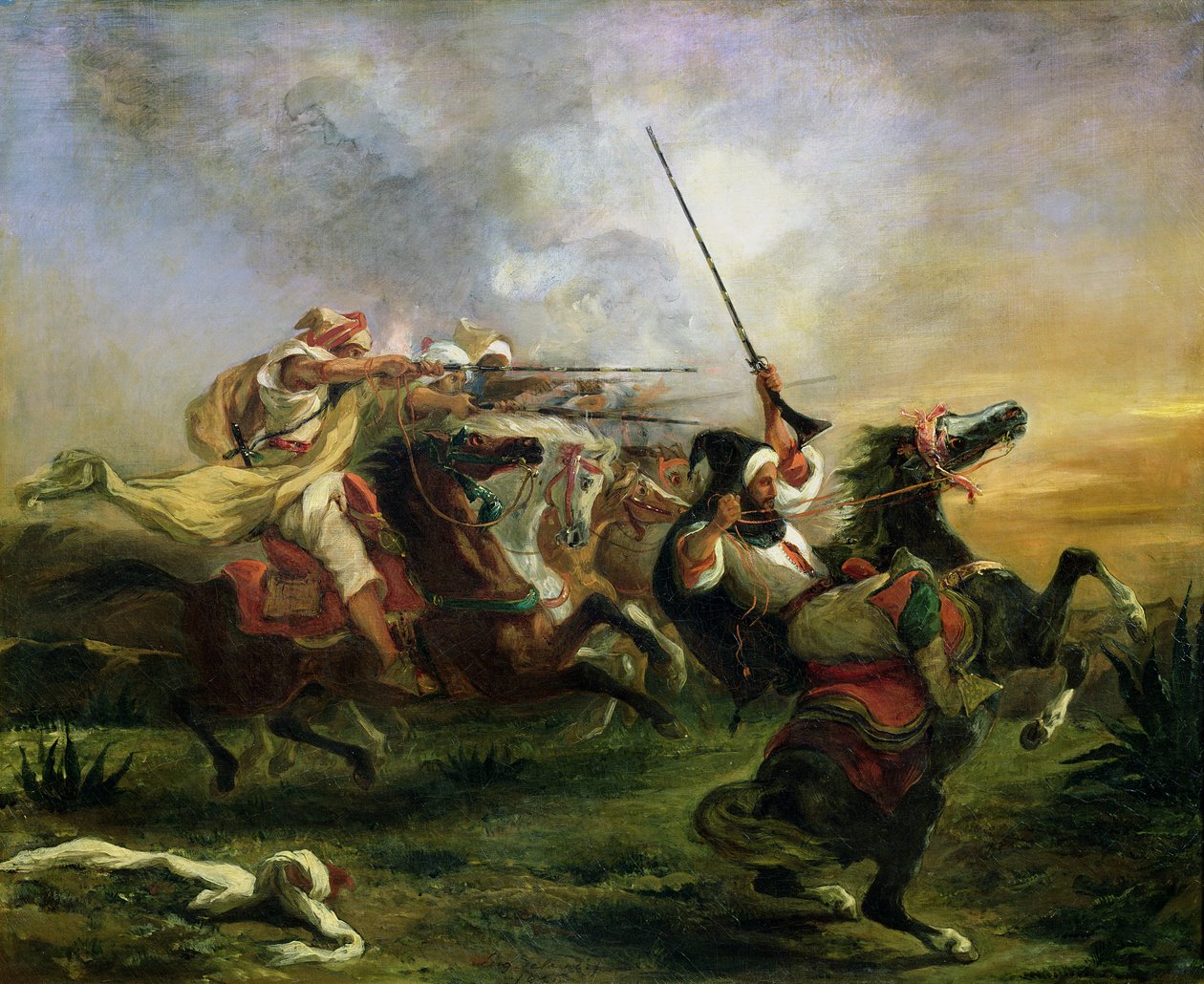 Marokkanske ryttere i militær aktion, 1832 af Ferdinand Victor Eugene Delacroix
