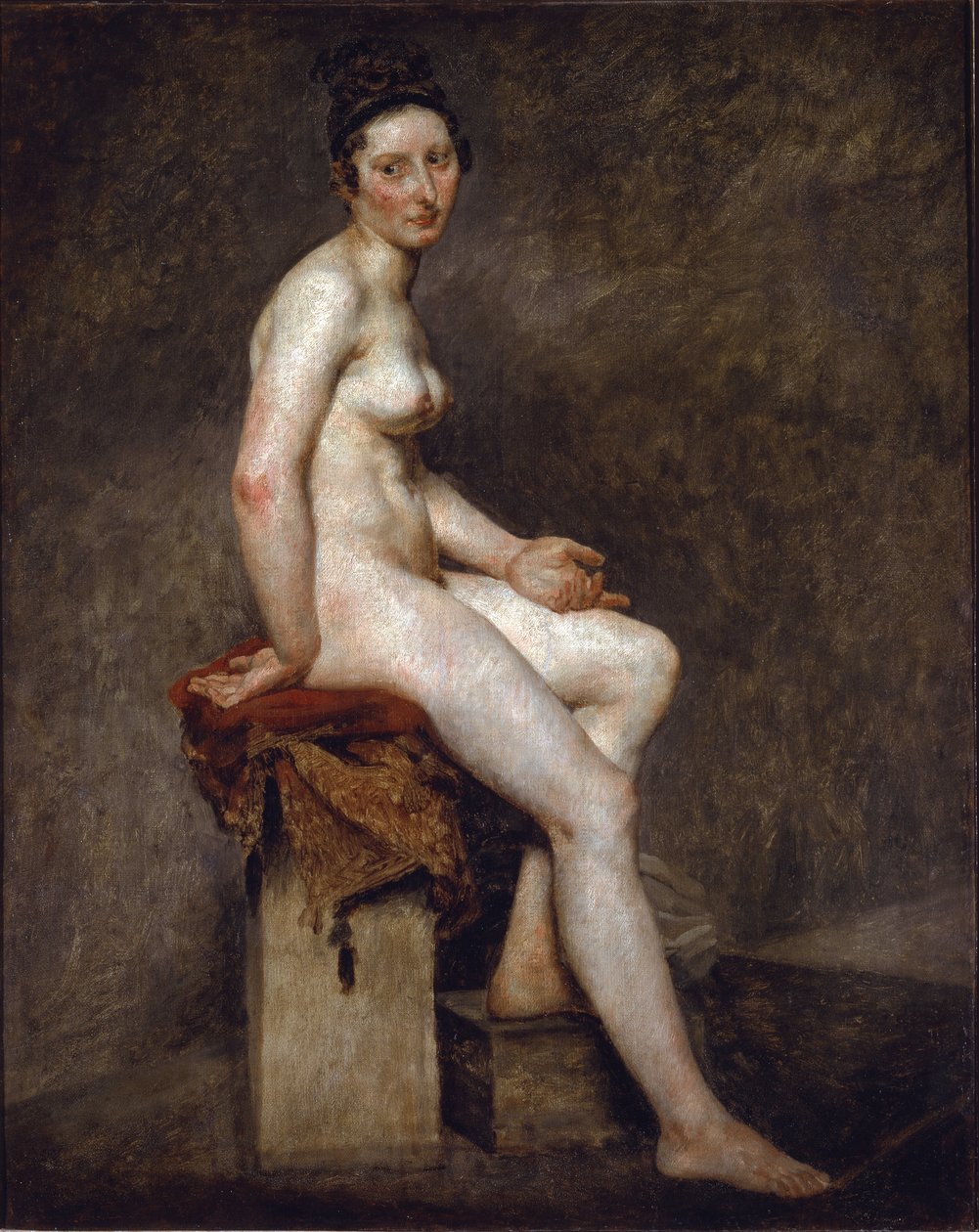 Sidder nøgen siger Miss Rose - Olie på lærred af Ferdinand Victor Eugene Delacroix