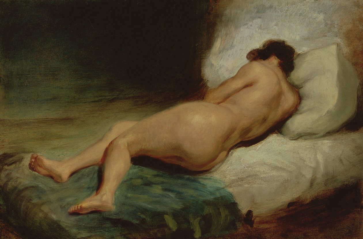 Nøgen kvinde liggende på en seng af Ferdinand Victor Eugene Delacroix
