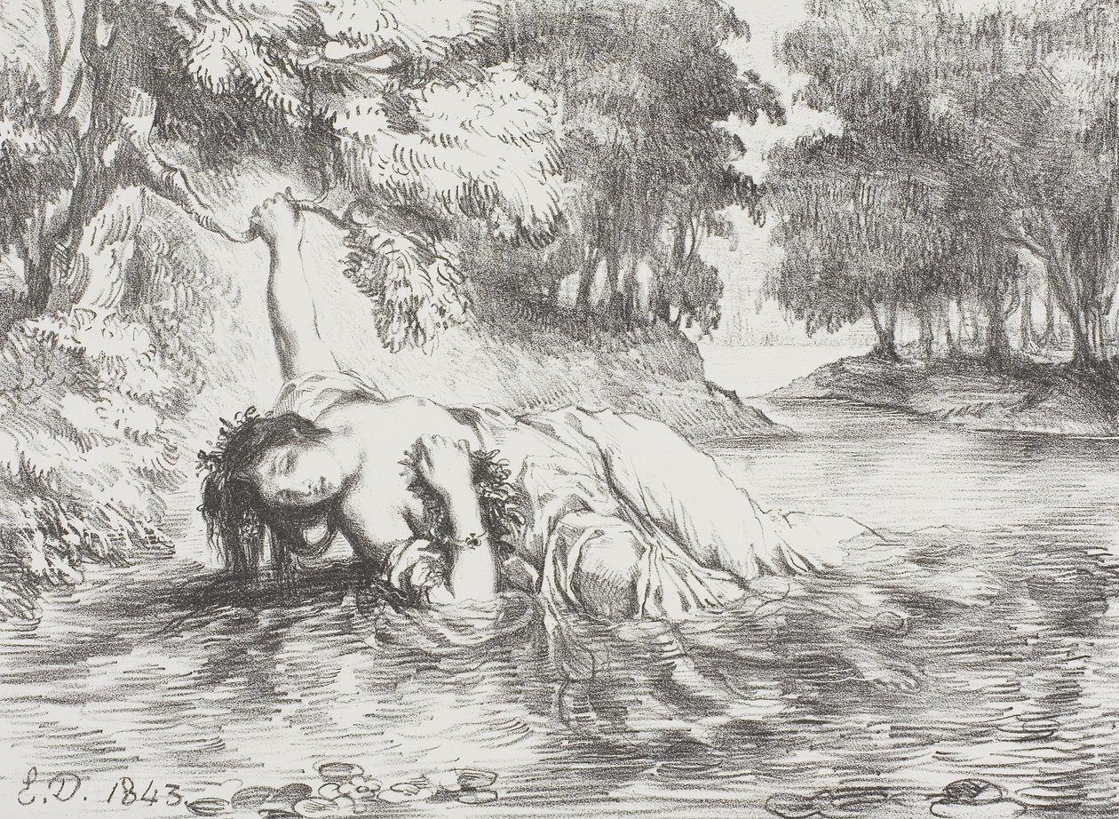 Ophelias død, 1843 af Ferdinand Victor Eugene Delacroix