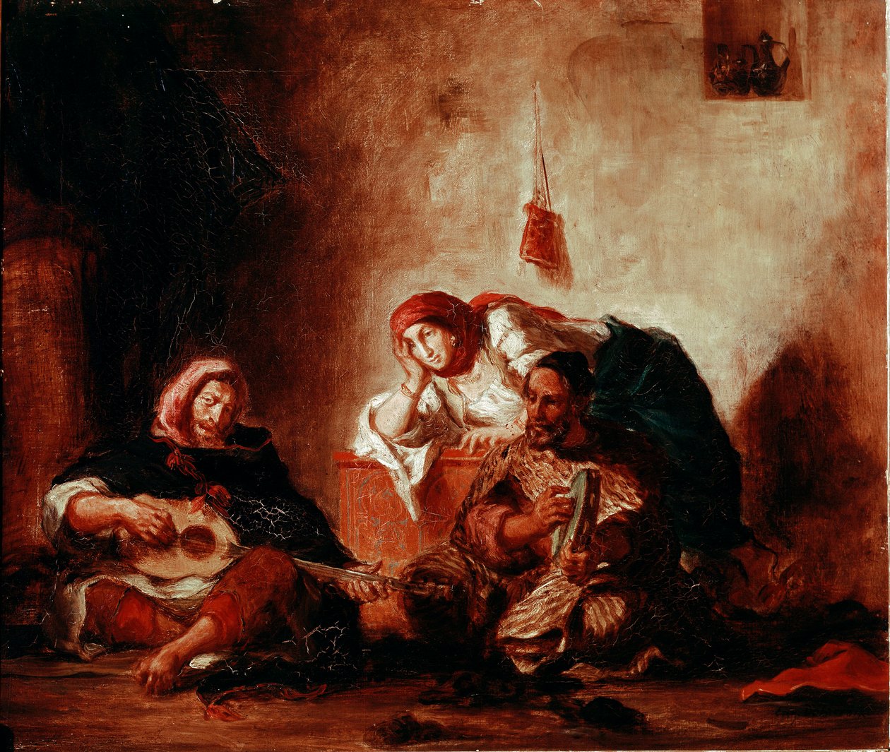 Orientalisme: "" Jødiske musikere fra Mogador, Marokko"" Maleri af Eugene Delacroix (1798-1863) 1800-tallet søn. 046x0,55 m Paris, Musée du Louvre af Ferdinand Victor Eugene Delacroix