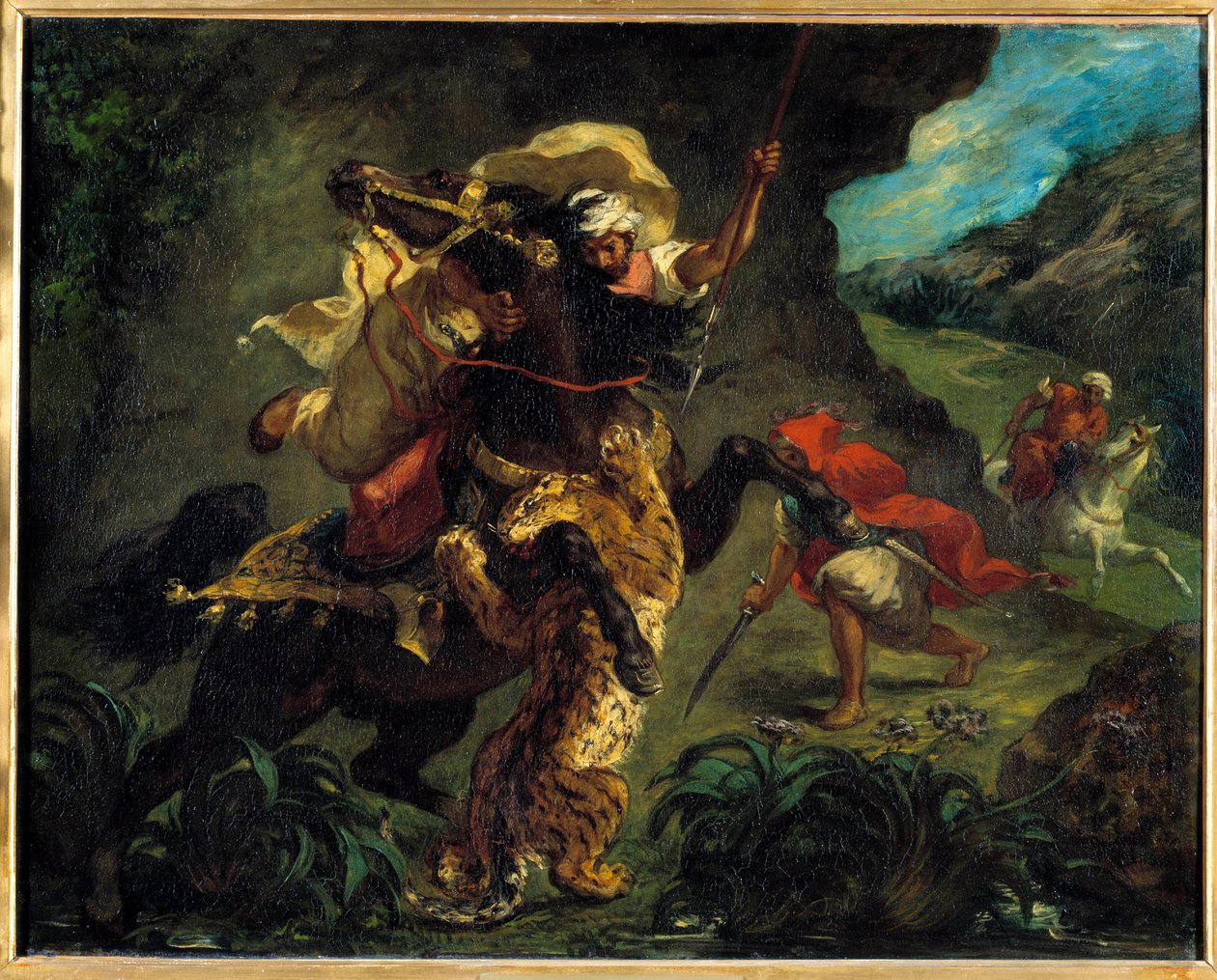Orientalisme: “” The Tiger Hunt ”” maleri af Eugene Delacroix (1798-1863) 1854 Sun. 0,73x0,92 m Paris, Musee d