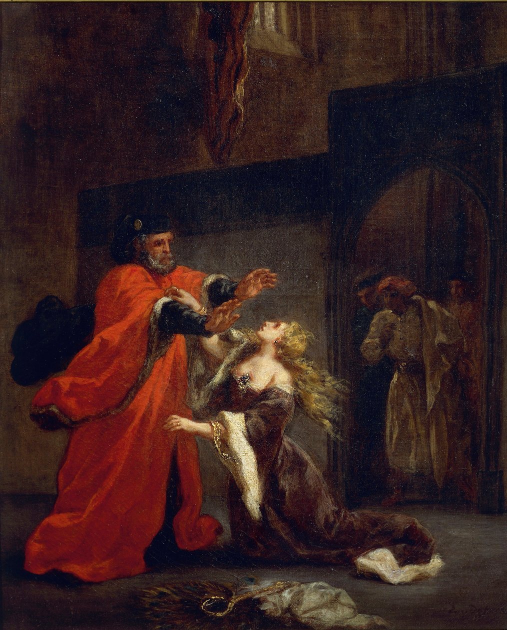 Othello, første akt, scene 3: Desdemona ved sin fars fødder, 1852 af Ferdinand Victor Eugene Delacroix