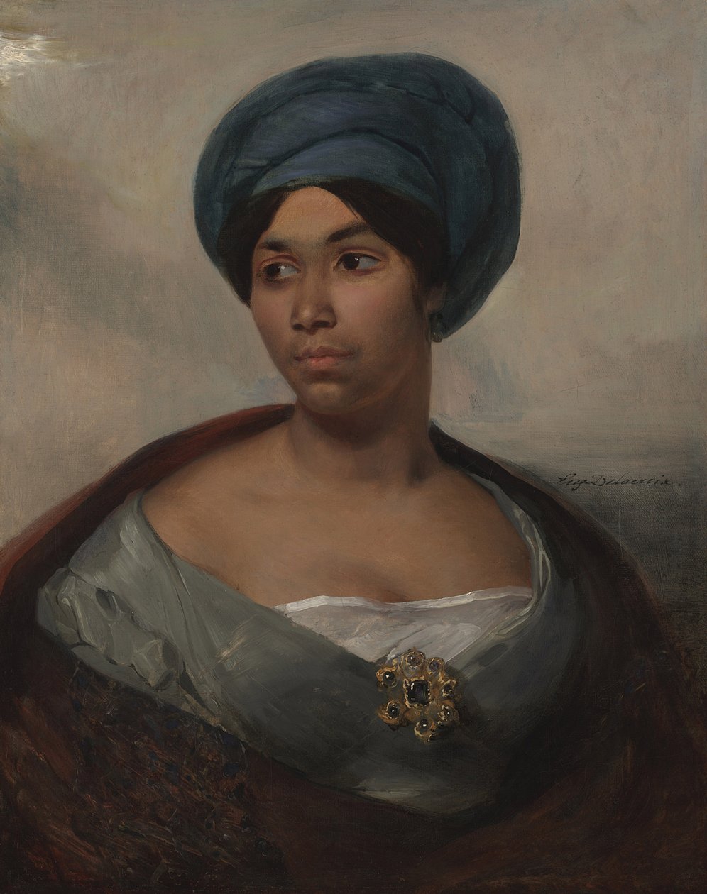 Portræt af en kvinde i en blå turban, ca. 1827 (olie på lærred) af Ferdinand Victor Eugene Delacroix