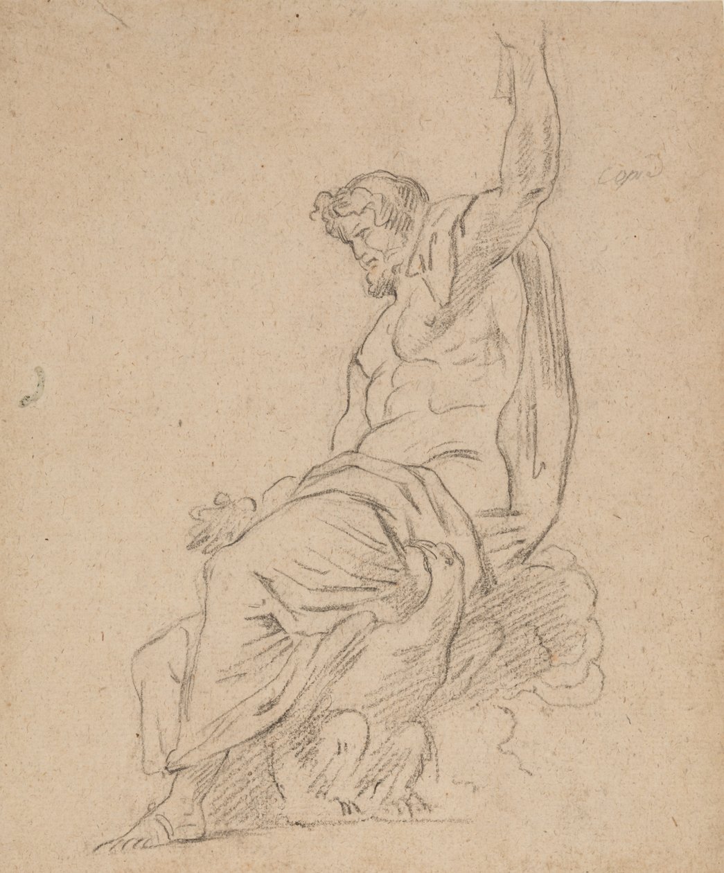 Recto: Siddende figur af en mand, muligvis af Jupiter, på en ørn, der rækker op med venstre hånd af Ferdinand Victor Eugene Delacroix