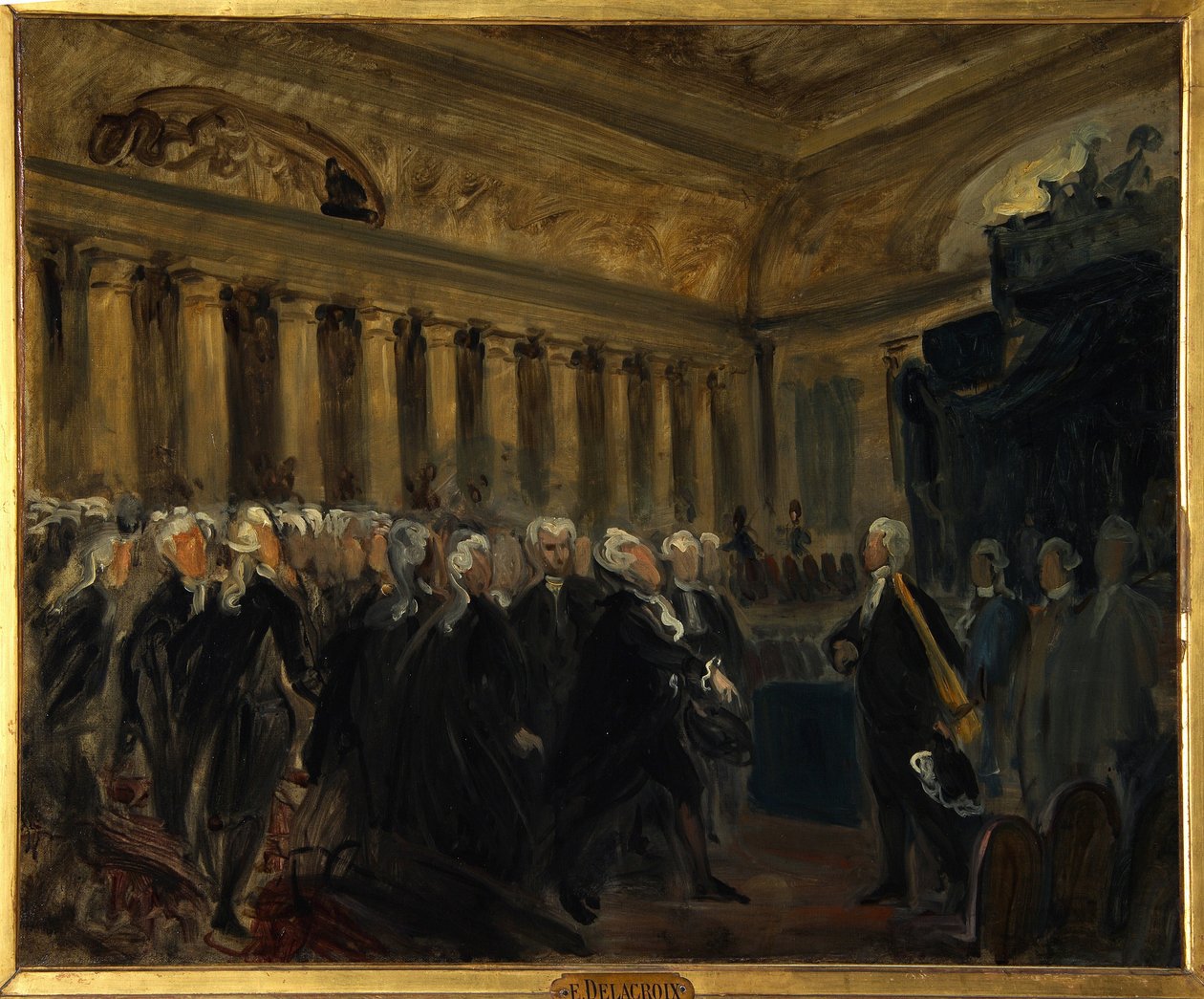 Fransk revolution, grundlovgivende forsamling i 1789: Honore Gabriel (Honore-Gabriel) Riqueti, Comte de Mirabeau (1749-1791) før Monsieur de Henri Evrard (Henri-Evrard), Marquis de Dreux Breze (Dreux-Breze) (1762-1829) (under deputeretforsamlingen, af Ferdinand Victor Eugene Delacroix