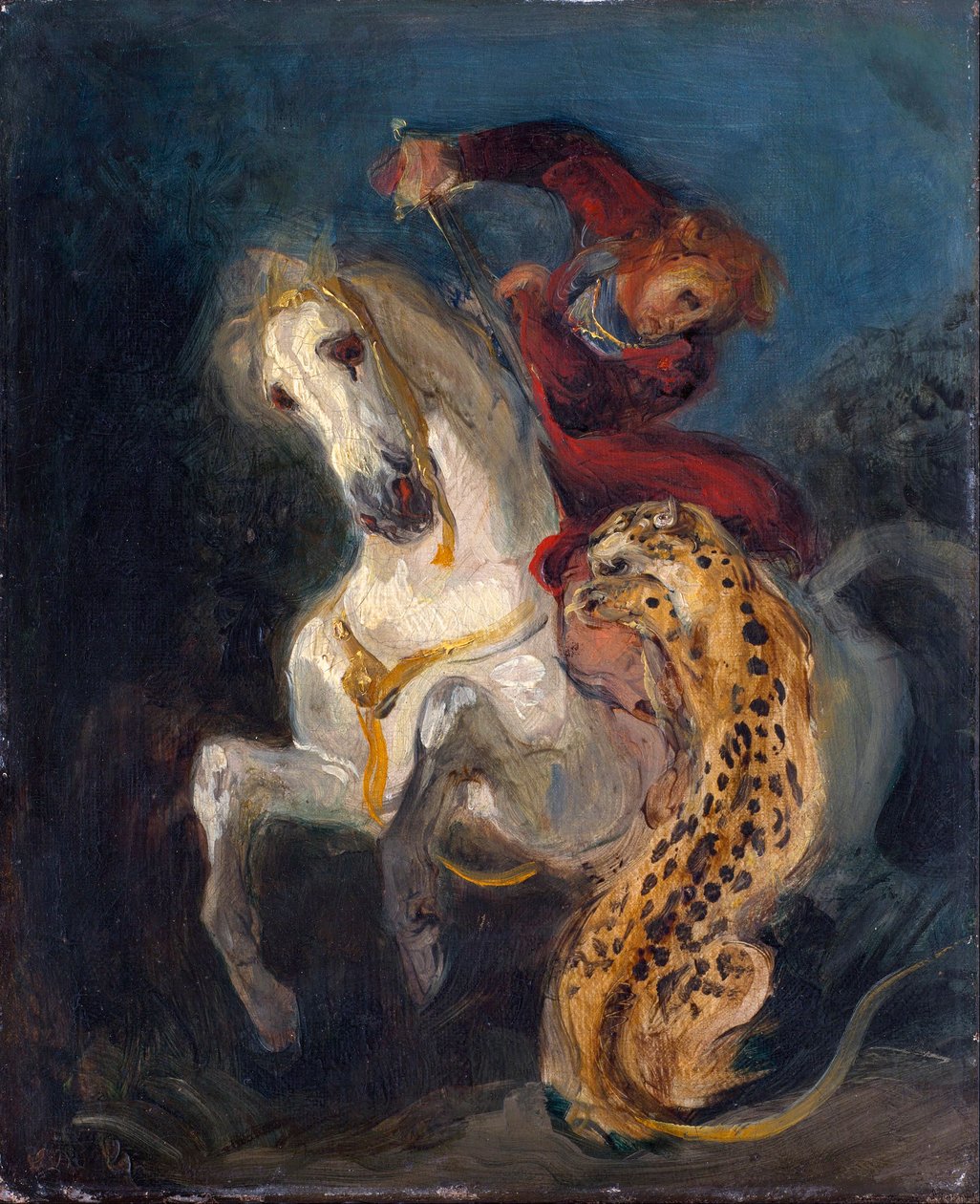 Rider Attacked by a Jaguar - Delacroix, Eugenedani af Ferdinand Victor Eugene Delacroix