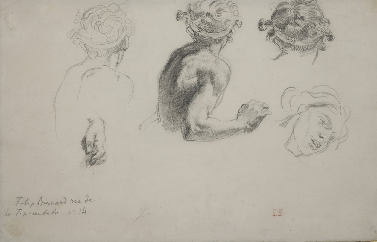 Studieark til "Trajans retfærdighed", ca. 1840 (blyant på papir) af Ferdinand Victor Eugene Delacroix