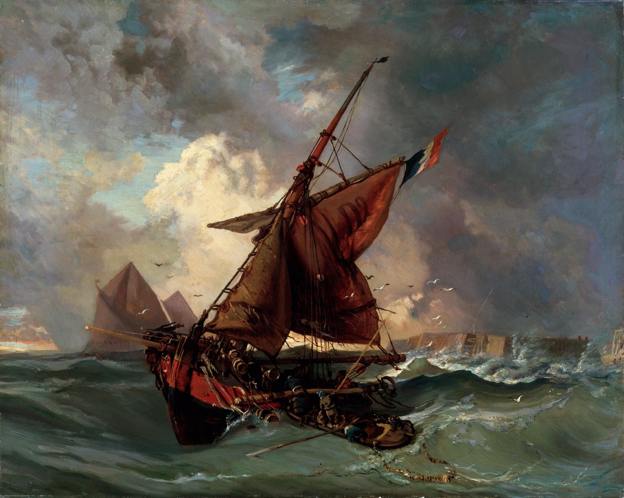 Skibe i et stormfuldt hav, 1800-tallet af Ferdinand Victor Eugene Delacroix