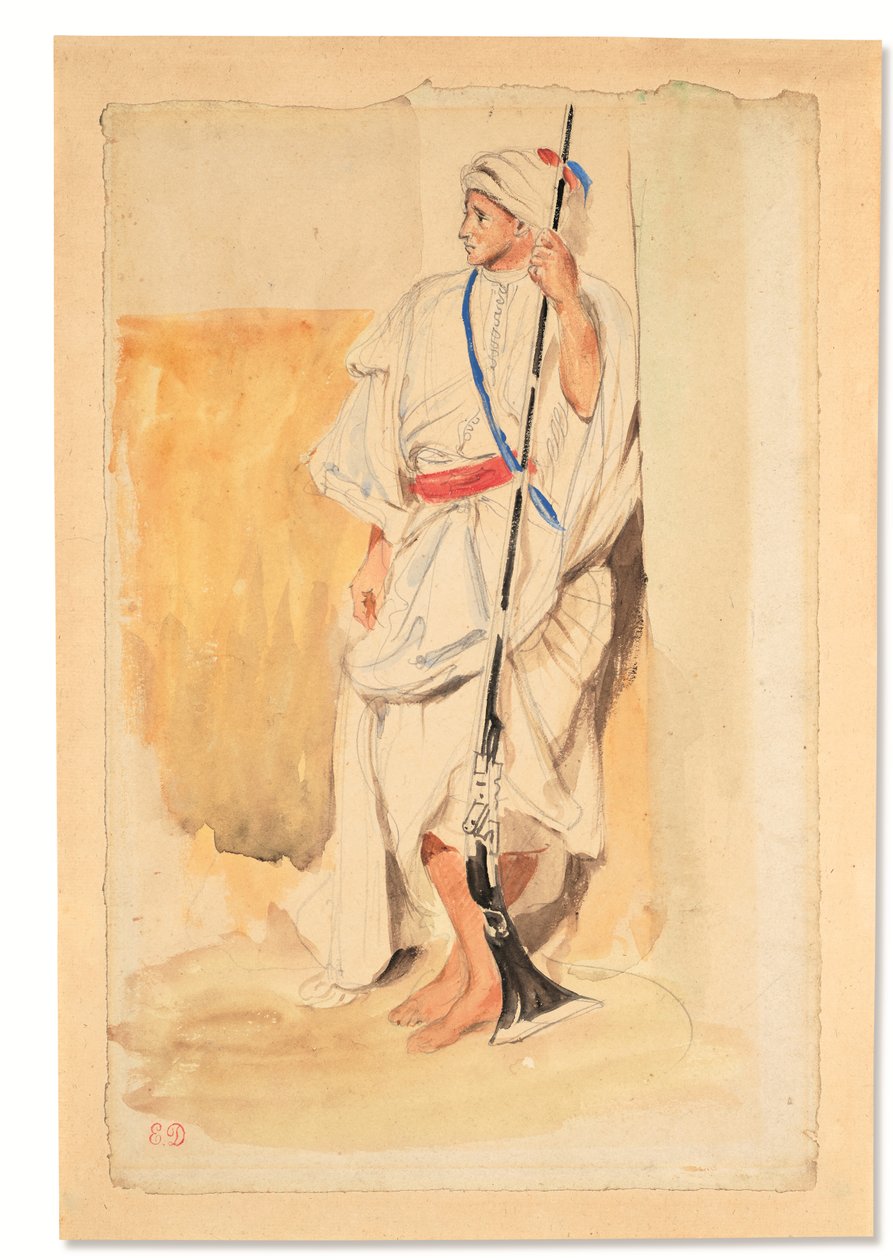 Stående araber (blyant akvarel og gouache på papir) af Ferdinand Victor Eugene Delacroix