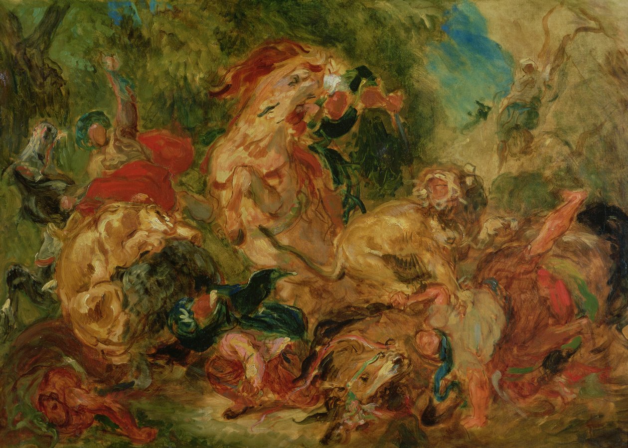 Studie til Løvejagten, 1854 af Ferdinand Victor Eugene Delacroix