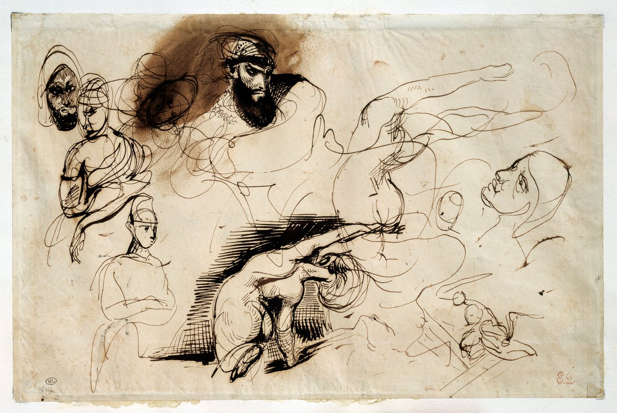 Undersøgelse for Sardanapales død. Tegning af Eugene Delacroix (1798-1863) af Ferdinand Victor Eugene Delacroix